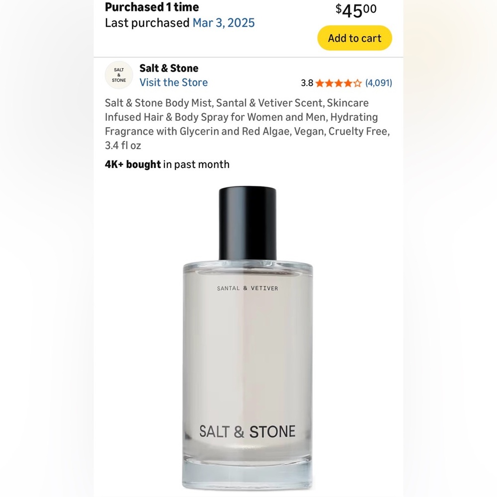 Salt & Stone Santal & Vetiver Body Mist - Black Cap